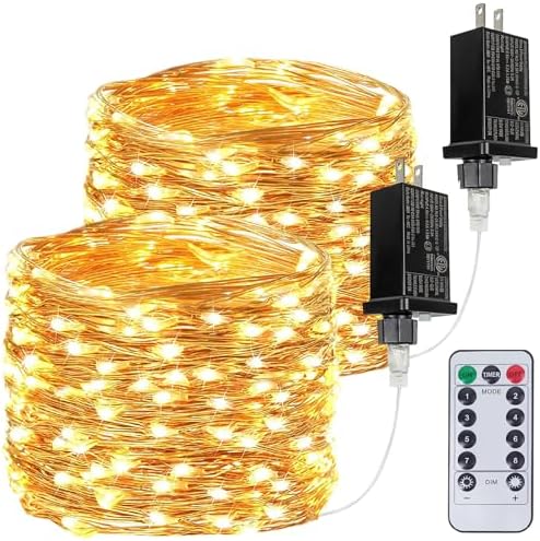 2 Pack 66FT 200 LED Fairy Lights with Remote, Plug in Twinkle Lights by BHCLIGHT