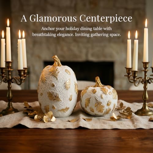 Fall Pumpkin Decor Set - White & Gold Harvest Festival Table Decor - Image 5
