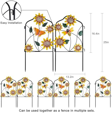 hogardeck Garden Decor for Outside, Set of 2 Metal Fence Decorative Garden Stakes with Flowers for Sunflower Decor, Yard Signs for Outdoor Patio Lawn Backyard Porch - Image 2