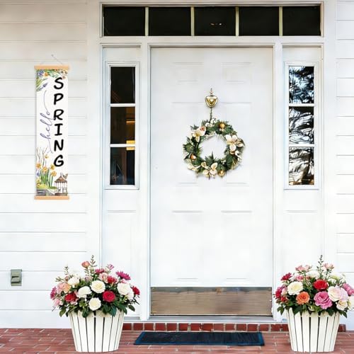 Hello Spring Porch Banner, Rustic Floral Birdcage Door Banner, Hanging Decoration for Indoor Outdoor Home Farmhouse Yard Springtime Party Decor, Seasonal Spring Welcome Flags - Image 5
