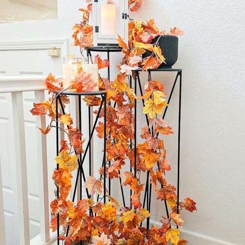 CQURE 8 Pack Fall Leaf Garland, Total 47.2Ft Artificial Fall Maple Leaves Autumn Vines Garland Thanksgiving Decor for Home Fireplace Party - Image 3