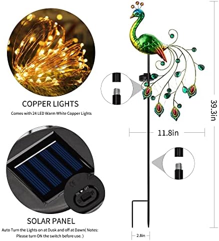 Glintoper Solar Garden Lights, 39 Inch Height Outdoor Metal Peacock Decorative Garden Stakes, Mothers Day Ideal Gifts, Waterproof Path Lights Lawn Stake Ornaments for Patio Pathway Yard Decoration - Image 2