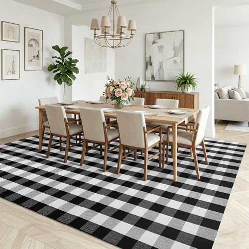 KOZYFLY Buffalo Plaid Area Rug 8x10 ft Living Room Rug, Black and White - Image 2