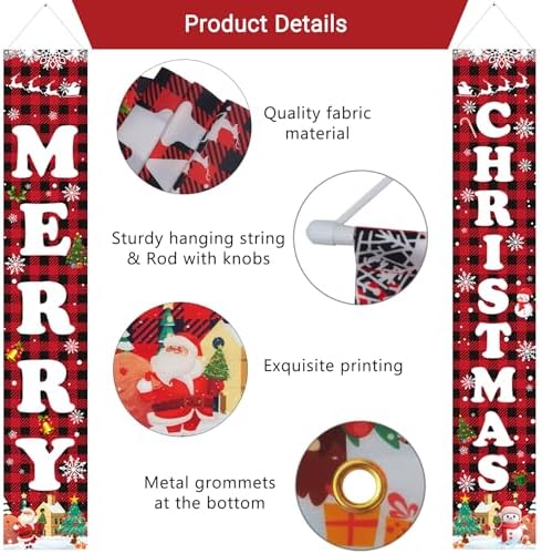 Christmas Decorations Red Black Buffalo Plaid Banner Xmas Porch Door Sign Welcome Banner for Wall Home Party Decor Merry Christmas Decorations Indoor Outdoor - Image 4