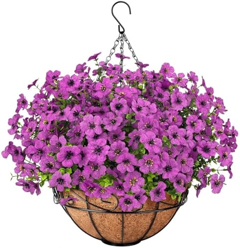 Roberly Artificial Hanging Flowers for Outdoors with Hanging Basket, Violet by Roberly