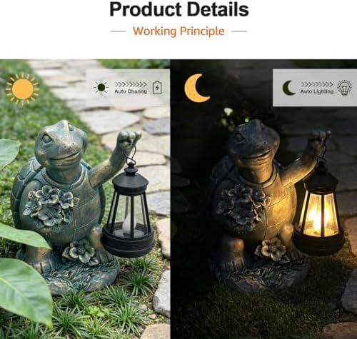Solar Garden Outdoor Statues Lantern Figurines Light Decorations for Outdoor Patio Balcony Yard Lawn, Ideal Gifts for Mom Friends (Bronze- Turtle) - Image 5