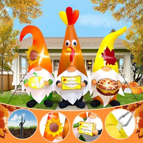 7FT Thanksgiving Day Inflatable with LED Light, Kalolary Thanksgiving Three Gnome Inflatable Fall Harvest Outdoor Decoration Thanksgiving Yard Blow up Inflatable for Lawn Home Holiday Autumn Party - Image 3