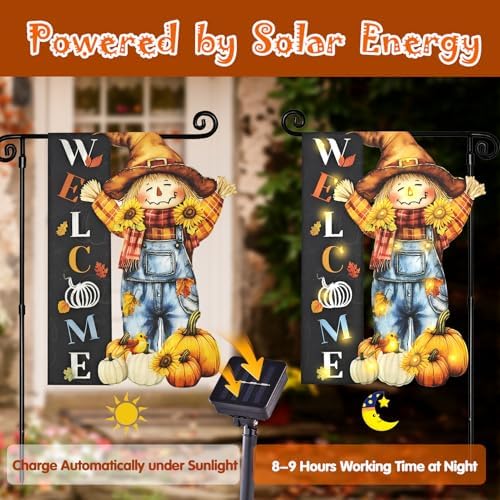 Thanksgiving Lighted Garden Flag, Scarecrow Fall Yard Decoration - Image 2