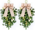 2 PCS 22" Artificial Green Eucalyptus Teardrop Swag for Front Door Greenery Swag Spring Summer Olive Kitchen Cabinet Wreath with White Berry for Farmhouse Home Porch Wall Window Festival Wedding Decor by Unknown