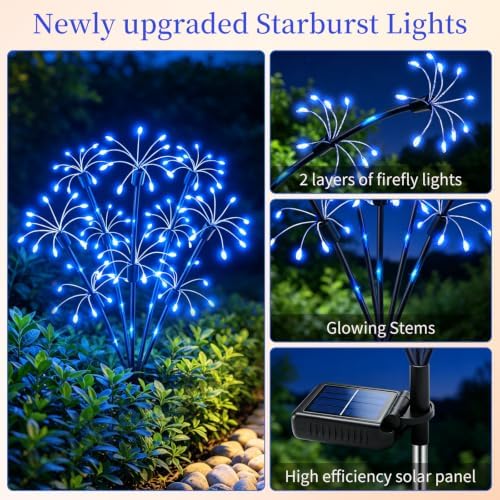 Solar Garden Lights Outdoor, 4 Pack 2-Layer Blue Fairy Firework Lights - Image 3