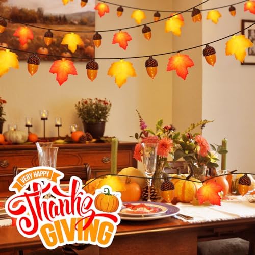 8.5Ft Fall Decor Maple Leaves Acorn Lights String, Fall String Lights Plug in with 10 LED Yellow/Orange Maple Leaf Acorn Light for Home Porch Fireplace Autumn Harvest Party Thanksgiving Decor, 0.48W - Image 4