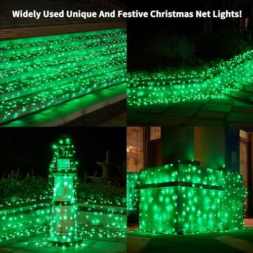 Dirnun Led Christmas Net Lights Green Outdoor Christmas Lights 160LED 5ftx7ft, Waterproof Outdoor Indoor Fairy Mesh Net Light for Xmas Party, Yard, Patio, Trees, Shrubs, Bushes Decorations - Image 2