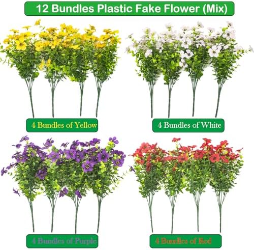 Grunyia Artificial Fake Plants Flowers for Outdoor Spring Decoration, 16 Bundles Faux Silk Colorful Daisy UV Resistant Realistic for Outside Porch Patio Home Yard Garden Planters Pots Window Box(Mix) - Image 2