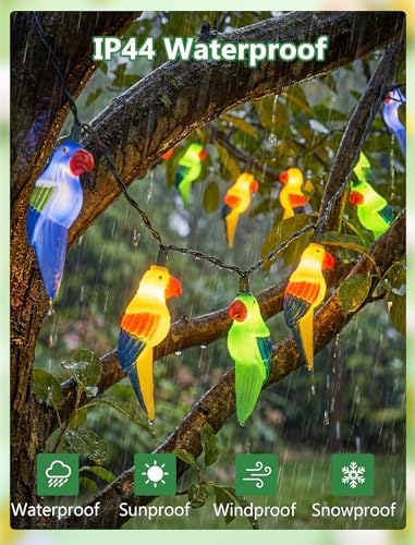 Outdoor Tropical Parrot String Lights Plug in, 8.5Ft Outdoor Hawaiian Decorative Patio String Lights with 10 Colorful Parrot Lights, Hanging Novelty Bird Lights for Deck Backyard Trees Stair Party - Image 3