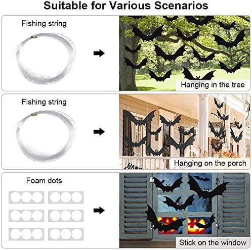 (18 Pcs) Hanging Bats Halloween Decoration Outside, Large Flying Plastic Bats Outdoor Decor, 3 Different Sizes with Cute Eye Stickers for Hanging in The Tree, Porch, Yard, Lawn, Indoor - Image 4