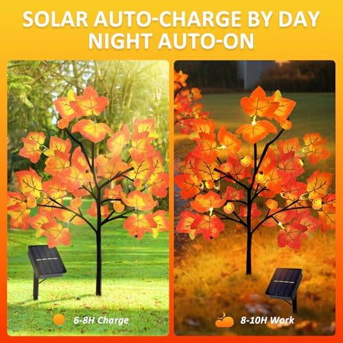 Lmtocs 4 Packs Solar Fall Thanksgiving Decorations Outdoor, 80LED Maple Leaf Pumpkin Fall Lights for Outdoor Fall Decorations, Waterproof Thanksgiving Lights for Yard, Pathway Harvest Decor - Image 3