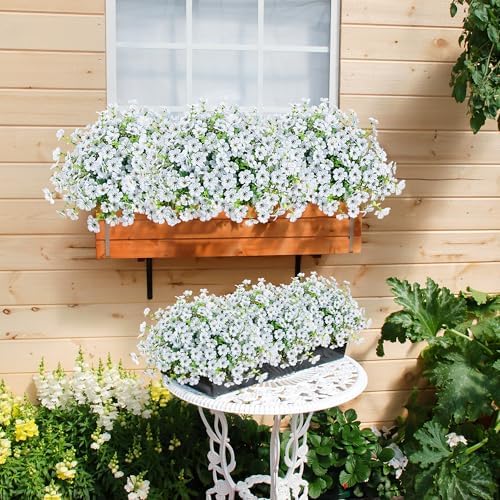 Sggvecsy Artificial Flowers for Outdoors 12 Bundles Realistic Faux Plants UV Resistant Fake Silk Daisy with Eucalyptus for Boxwood Planter Patio Porch Outside Spring Summer Decoration(White) - Image 3