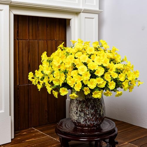 Artificial Faux Flowers for Outdoor 16 Bundles Fake Morning Glory,Yellow - Image 5