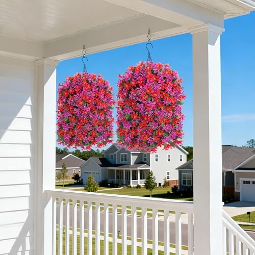 Ivydale Artificial Lily Flowers for Outdoors Fake Hanging Flower Vines for Outside Decoration, UV Resistant 2PCS Faux Plants for Patio Porch Balcony Garden Yard, Mixred - Image 5