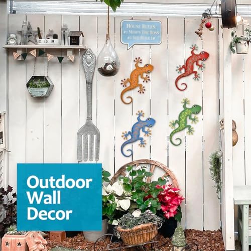 4 Pcs Retro Metal Gecko Outdoor Wall Art Hanging Decorations - Image 6