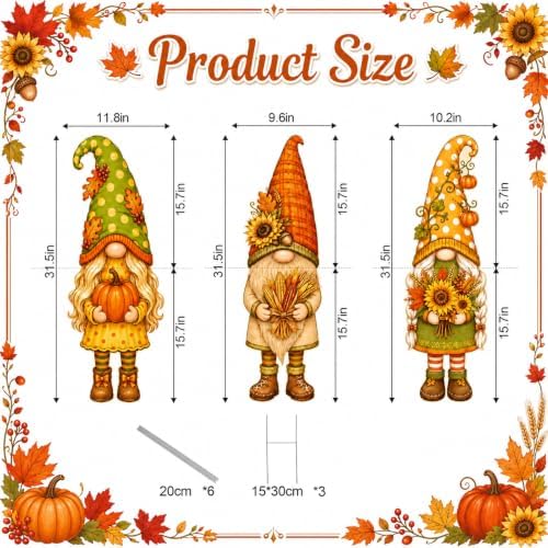 3Pcs Fall Yard Signs Stakes Decor Gnome Autumn Thanksgiving Decorations - Image 2