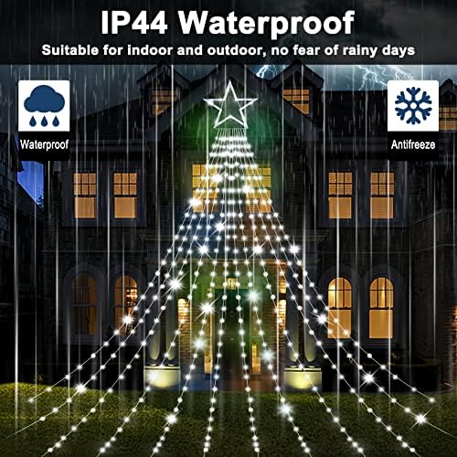 Onory Christmas Outdoor Star String Lights 23FT 860 LED Waterproof Waterfall Tree Lights with Star Topper, 8 Modes Christmas Decorations Outdoor Tree Lights for Patio, Yard, Party Holiday Dec - Image 4
