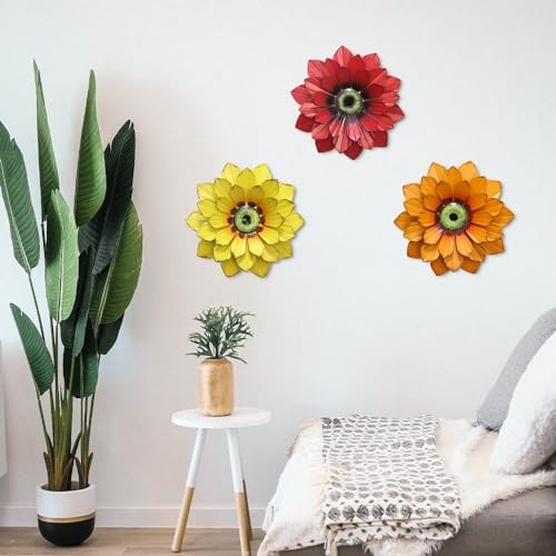 hogardeck Metal Flower Wall Decor - 3 Pcs Outdoor Wall Art Backyard Decorations Spring Decor Hanging for Kitchen, Living Room, Bathroom - Image 5