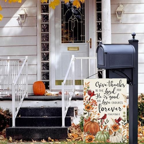 Baccessor Fall Pumpkin Garden Flag Double Sided 12.5x18 Inch, Autumn Thanksgiving Cardinal Give Thanks to The Lord Flag Seasonal Farmhouse Holiday Yard Outdoor Outside Decoration - Image 5