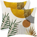 Boho Pillow Covers 18x18 Set of 2 Gold Yellow Sun Throw Pillows Summer Green Tropical Leaf Decor Mid Century Pillowcase Outdoor Decorations Bohemian Style Linen Cushion Case for Couch Home by JEFERSO