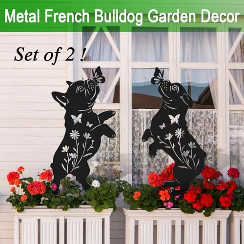 French Bulldog Garden Decor,Metal Black Dog Silhouette Decorative Outside,Yard Art for Outdoor Garden Stakes,Lawn,Pathway,Bulldog Gifts for Dog Lovers - Image 2