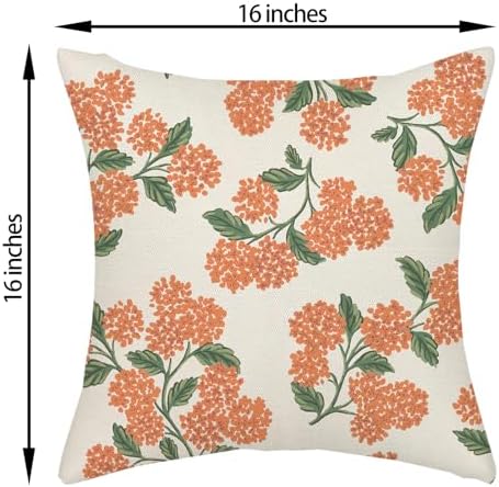 Fall Burnt Orange Pillow Covers 16x16 Inch 2 Pcs Green Hydrangea Flower Decor Throw Pillows Vintage Floral Seasonal Autumn Outdoor Decoration Pillowcase Linen Cushion Cover for Couch Sofa - Image 6