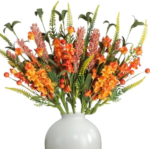 Egolot Fall Orange Yellow Forsythia Flowers Picks with Orange Gradient Berries Set for Indoor Outdoor Centerpieces, Autumn Flower Picks Bouquet for Indoor Outdoor Vase Home Decor by Egolot