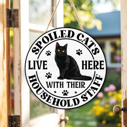 Black Cat Wood Hanging Sign for Front Door, Cat Gifts House Welcome Sign - Image 5