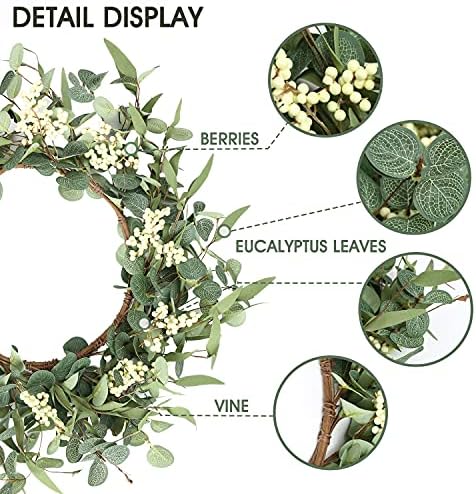 Pinkpum 20'' Eucalyptus Wreath for Front Door Porch Decor, Spring Summer - Image 3