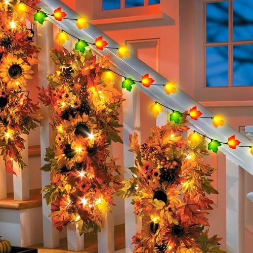 Fall Decorations Maple Leaf Lights, 8.5Ft Thanksgiving Decorations String Lights Outdoor with 10 LED Multicolor Maple Leaves Light, Plug in Fall Leaf Fairy Lights for Home Garland Window Harvest Party - Image 6