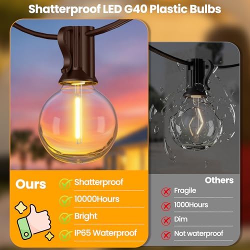 Mlambert 25FT Solar Powered String Lights with 10+1 LED G40 Bulbs, Brown - Image 6