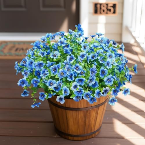 Artificial Outdoor Flowers UV Resistant Fake Plants Greenery 12 Bundles Faux Silk Daisy with Eucalyptus Leaves Summer Outdoor Memorial Day Decor for Porch Patio Yard Garden Farmhouse, Blue by Unknown
