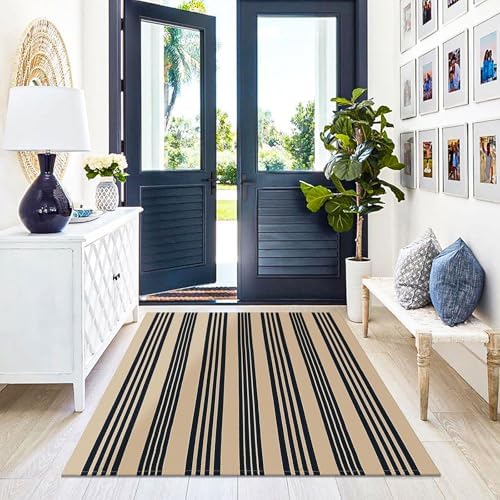 KILOCOCO Striped Rug 4x6 ft Washable Woven Front Door Rug, Brown and Black - Image 5