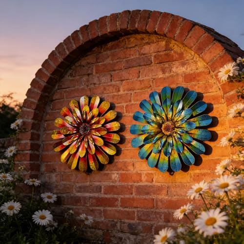 2 Pack Metal Flower Wall Decor, Hand-Painted Farmhouse Hanging Wall Art - Image 7