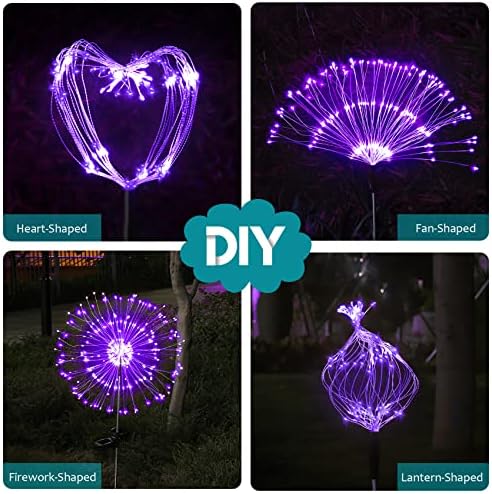 JJGoo Solar Firework Lights, 2 Pack 180 LEDs 2 Lighting Modes Solar Lights Outdoor Waterproof for Garden Patio Walkway Pathway Party Wedding Christmas Decorative - Purple - Image 4