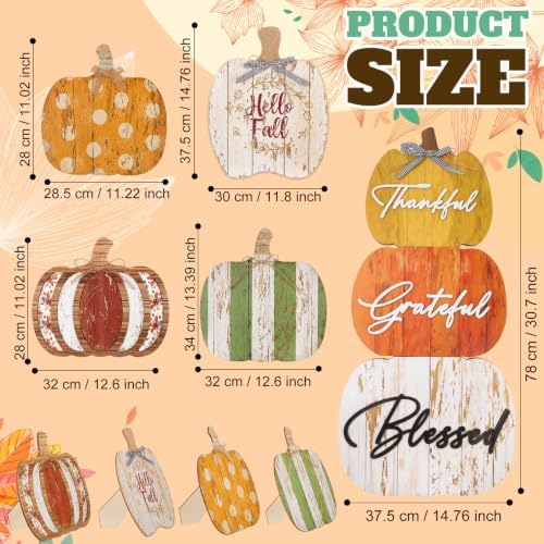 Bucherry 5 Set Thanksgiving Porch Decoration Pumpkin Wood Porch Standings Thankful Grateful Blessed Hello Fall Welcome Sign Decor with Base for Home Front Door Garden(Orange Style) - Image 3