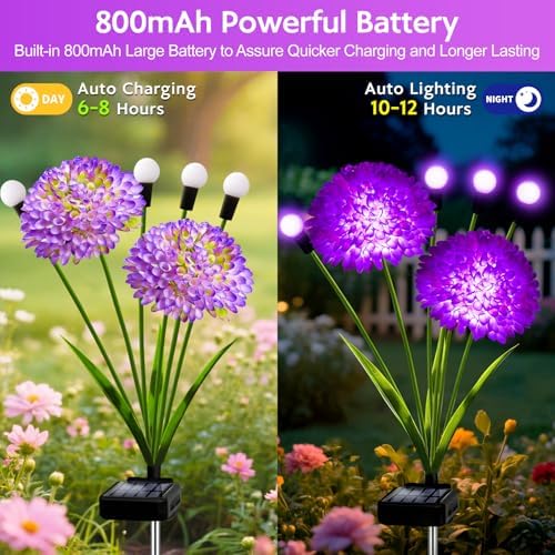 Solar Garden Lights, 6 Pack Solar Purple Swaying Firefly Lights with Flowers, Waterproof Purple Halloween Flowers Light Outdoor for Garden Patio Yard Fall Decoration, Gifts for Women Mother's Day - Image 3