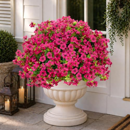 AXYLEX Artificial Flowers for Outdoors, 16 Bundles Fake Plants (Red) - Image 4