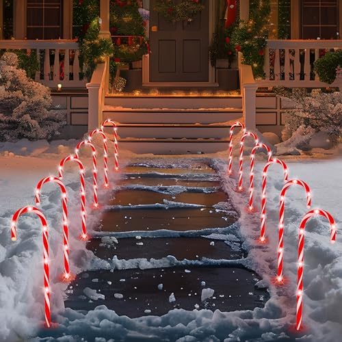 Joiedomi 12 Pcs Christmas Candy Cane Pathway Markers Lights, 16” Stakes Lights with Warm White, Waterproof Outdoor Decorations for Xmas Indoor and Outdoor Decorations Yard, Walkway, Lawn, Garden - Image 5