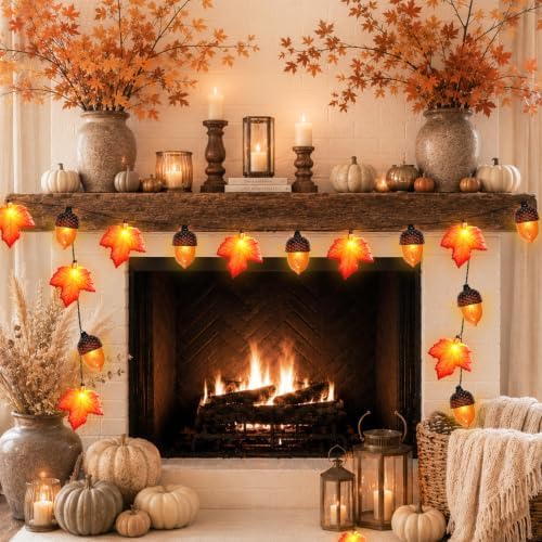 16.4FT Fall Lights Battery Operated, 20 LED Fall String Lights with 3D Acorns and 3D Maple Leaves LED Autumn Lights with Timer 8 Modes for Autumn Thanksgiving Indoor Outdoor Fall Decorations - Image 6