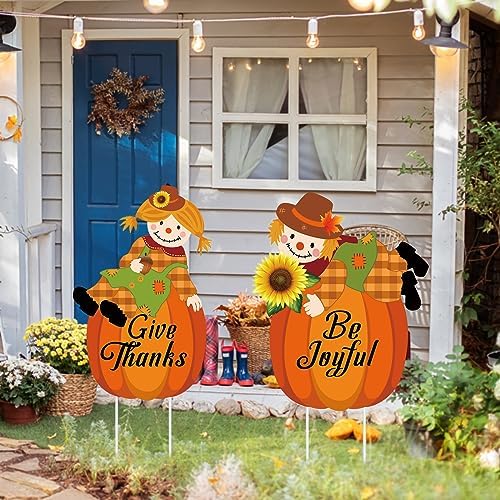 Fall Scarecrow Yard Stake Thanksgiving Pumpkin Porch Sign with Stakes by POILKMNI