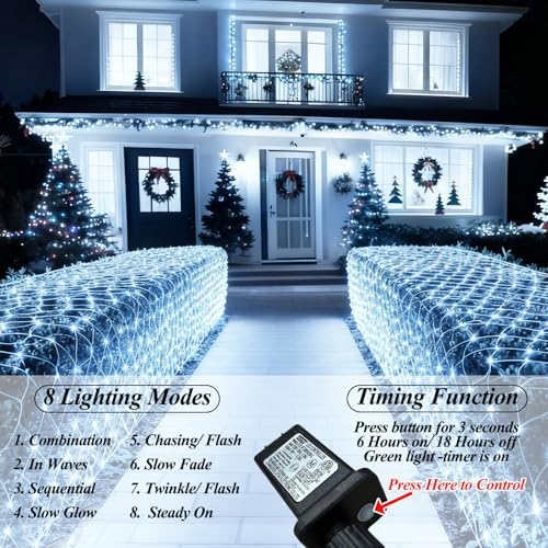 Lovelite 510 LED Christmas Net Lights, 28ft x 5ft Mesh Lights Outdoor Clear Wire 8 Modes, Waterproof Connectable String Lights Plug in for Xmas Tree Bushes Garden Holiday Party Decorations - White - Image 2