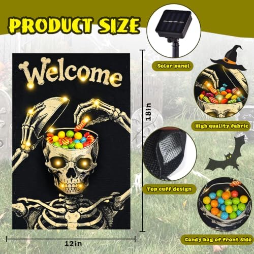 Halloween Lighted Garden Flag, Skeleton Yard Decor, 12x18 In - Image 2