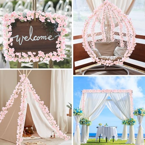 2PC 11.8FTwhite Cherry Blossom Flowers Garland Vine for Decoration - Image 4