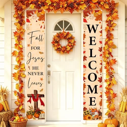 Fall Welcome Banner Porch Sign Fall for Jesus Front Door Outdoor Decor by Xiolcxdr